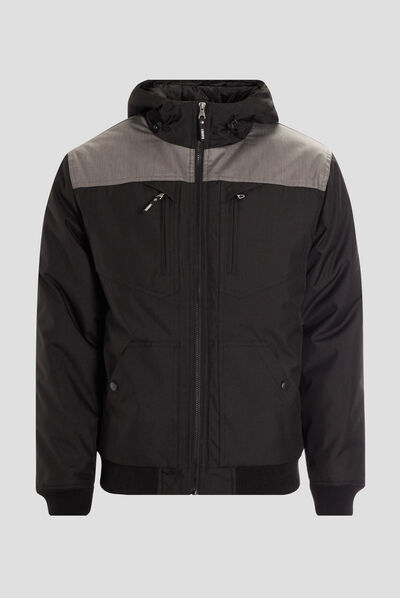 Blouson droit à capuche noir homme