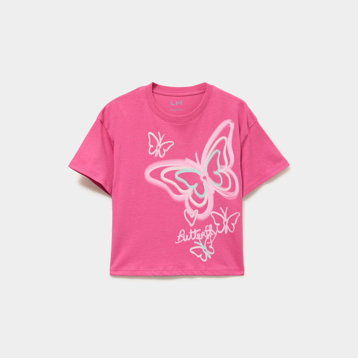 T-shirt manches courtes coton rose fushia fille