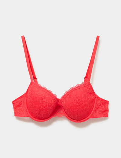 Soutien-gorge corbeille padd&eacute; dentelle rouge femme