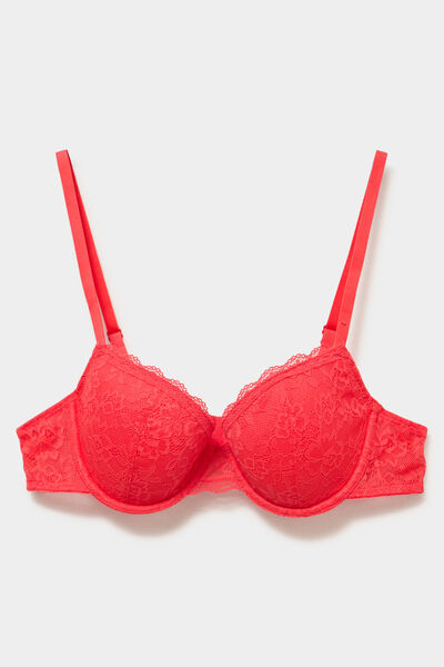 Soutien-gorge corbeille padd&eacute; dentelle rouge femme