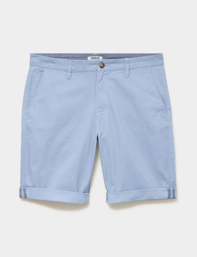 Bermuda short chino droit coton stretch bleu gris homme