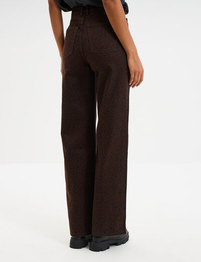 Jean large taille haute coton marron foncé femme