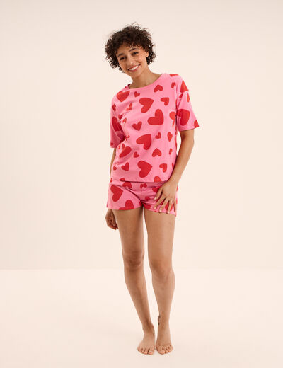 Ensemble pyjama short et t-shirt coton rose femme