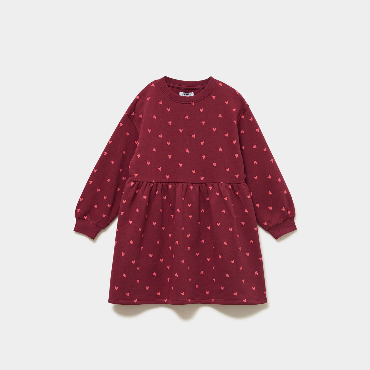 Robe sweat molletonn&eacute;e ample courte bordeaux fille