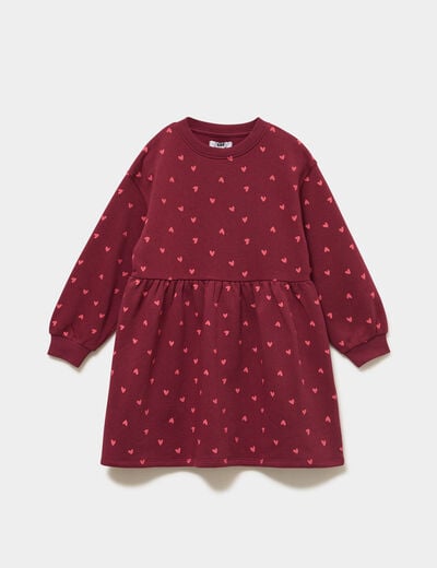 Robe sweat molletonn&eacute;e ample courte bordeaux fille
