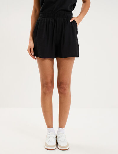 Short fluide taille &eacute;lastiqu&eacute;e noir femme