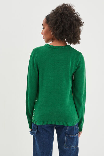 Pull de Noël col rond Tic et Tac vert femme