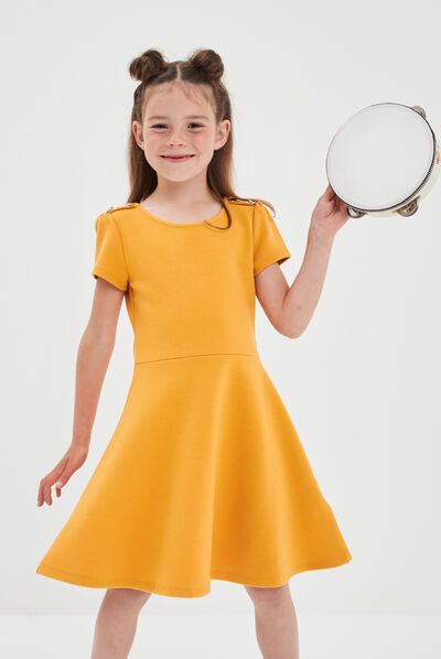 Robe trapèze manches courtes jaune moutarde fille