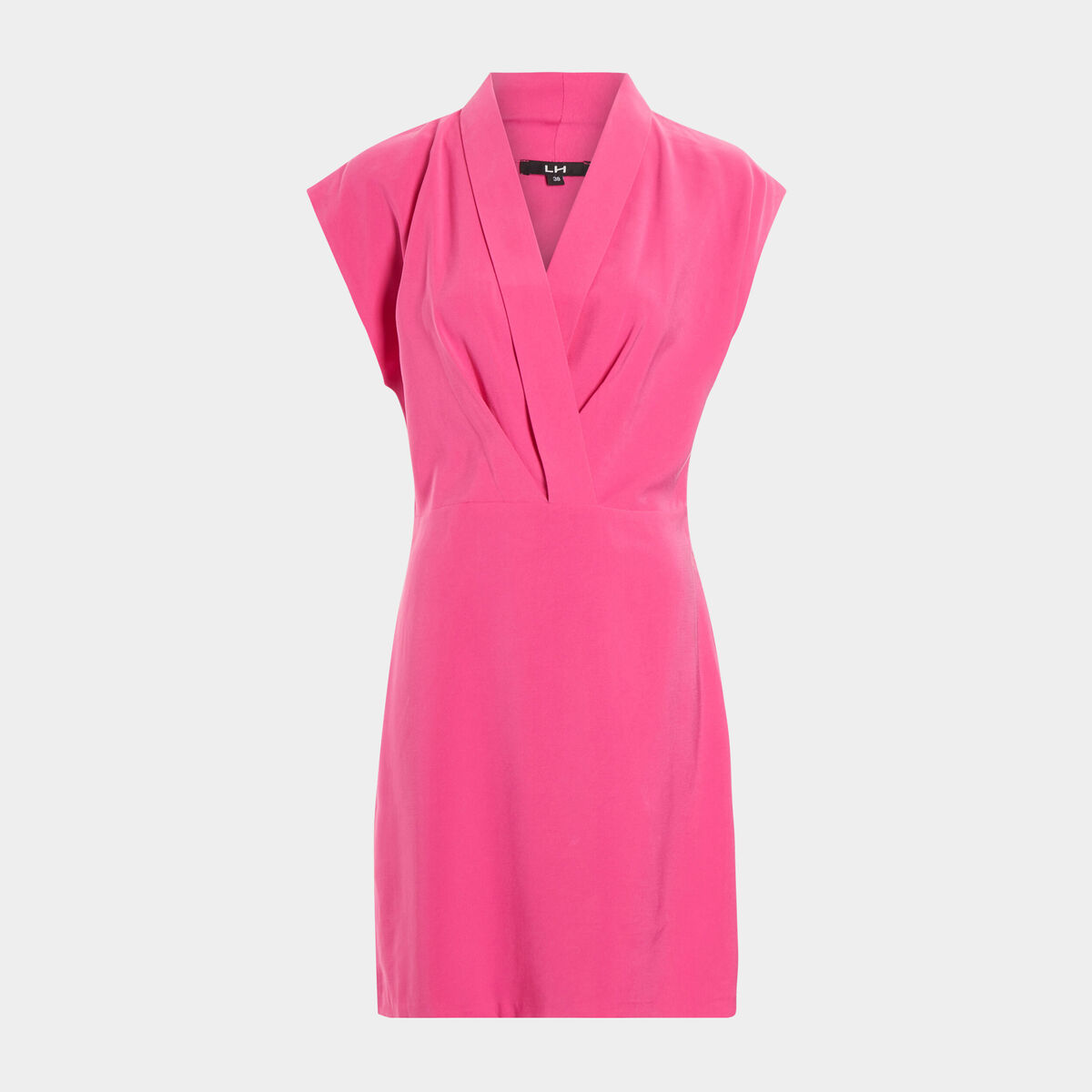 Robe courte trapèze col effet croisé rose fushia femme