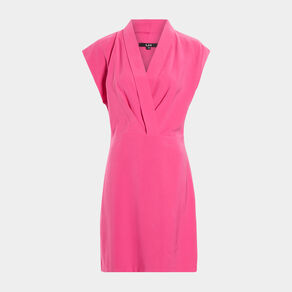 Robe courte trapèze col effet croisé rose fushia femme