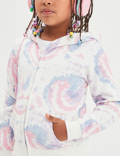 Sweat zippé à capuche ecru fille