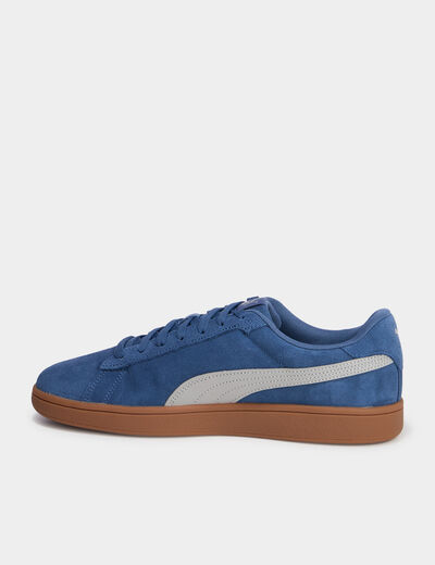 Tennis basses à lacets cuir Puma Smash bleu pétrole homme