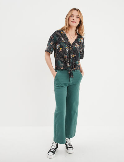 Blouse manches courtes détail noeud noir femme