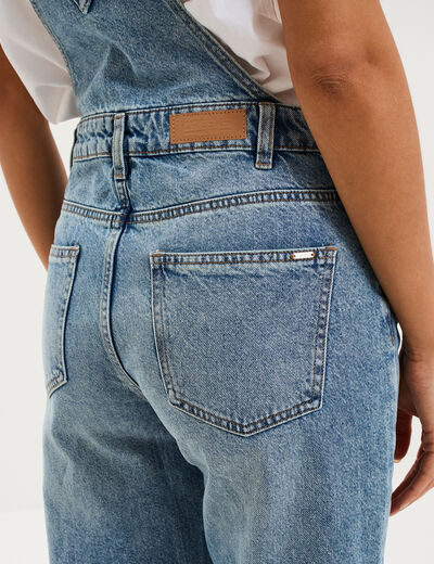 Salopette en jean jambe large coton denim double stone femme