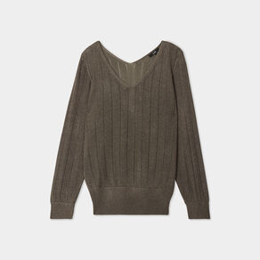 Pull ajouré manches longues vert kaki femme