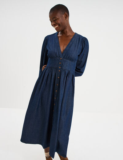 Robe longue en jean empire coton denim brut femme