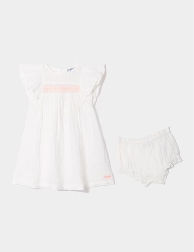 Ensemble robe et culotte gaze de coton blanc bébé fille