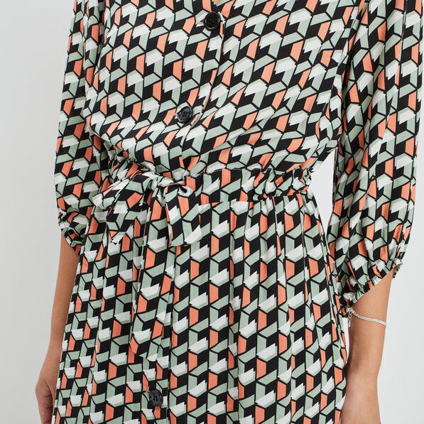 Robe droite fluide manches 3/4 noir femme