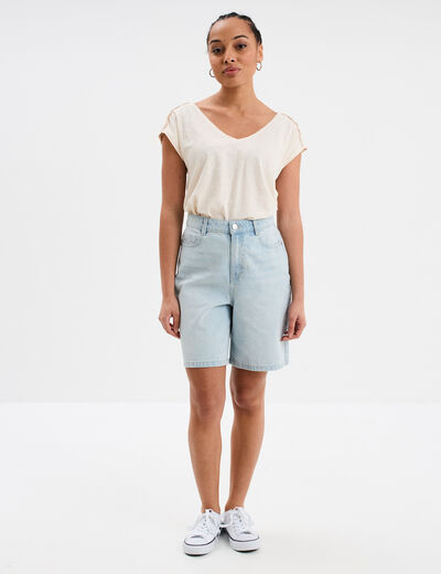 T-shirt épaules dentelle coton rose clair femme
