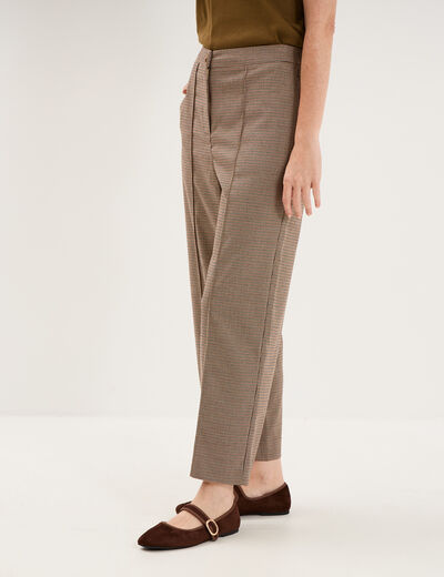 Pantalon droit cropped taille haute marron femme