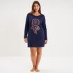 Chemise de nuit courte manches longues bleu marine femme grande taille
