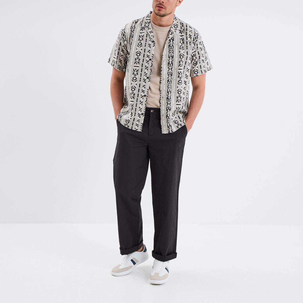 Pantalon chino relax coton gris foncé homme