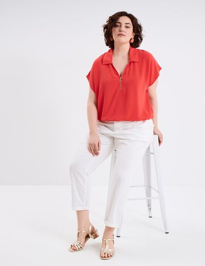Blouse effet satin manches courtes rouge femme grande taille