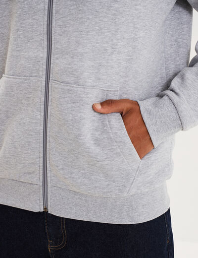 Sweat zipp&eacute; molleton &agrave; capuche gris homme