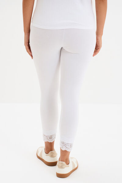 Legging 7/8&egrave;me avec dentelle blanc femme