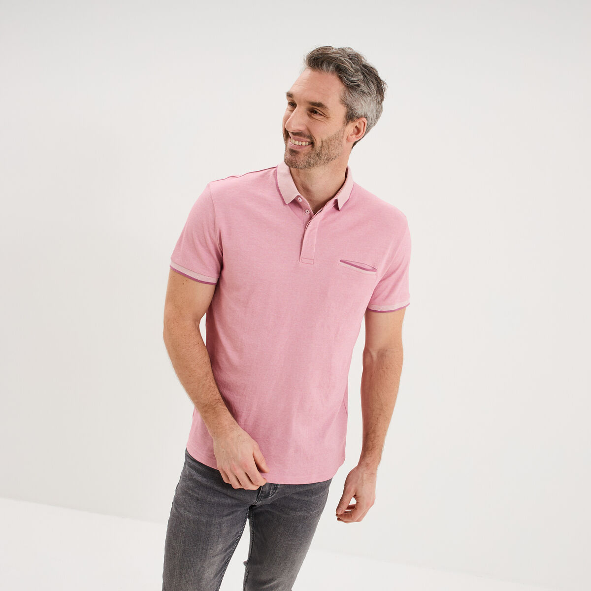 Polo manches courtes coupe droite rose clair homme