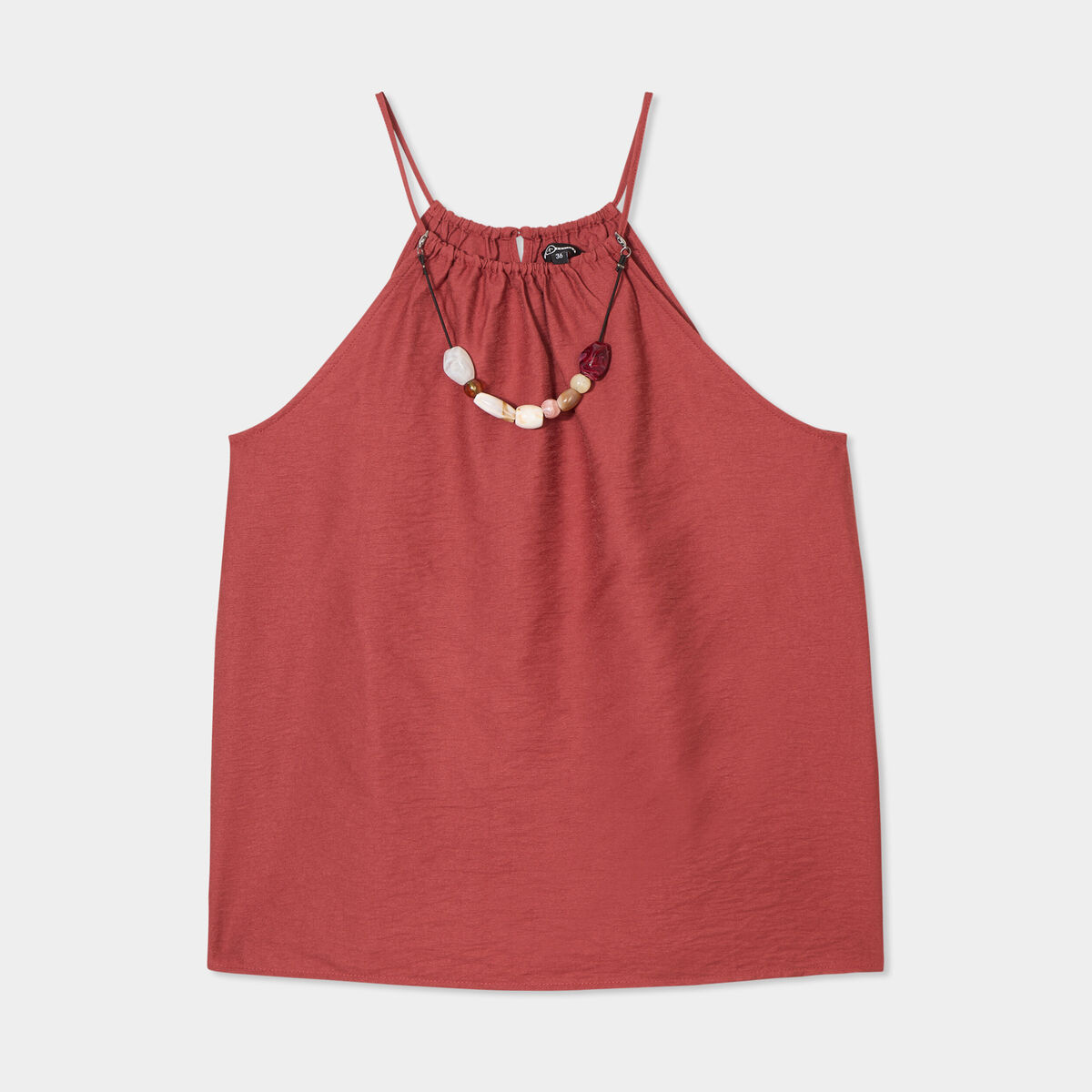 Blouse col bijoux amovible marron cognac femme