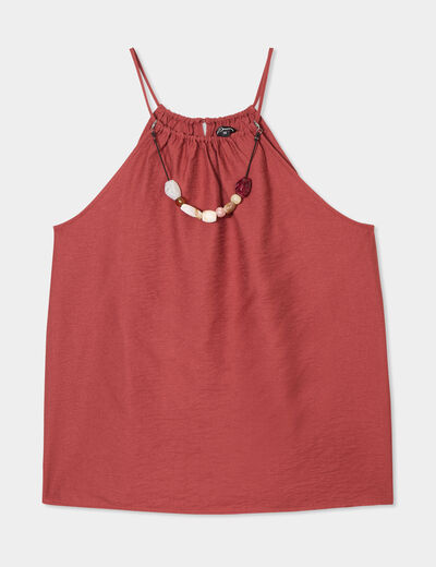 Blouse col bijoux amovible marron cognac femme