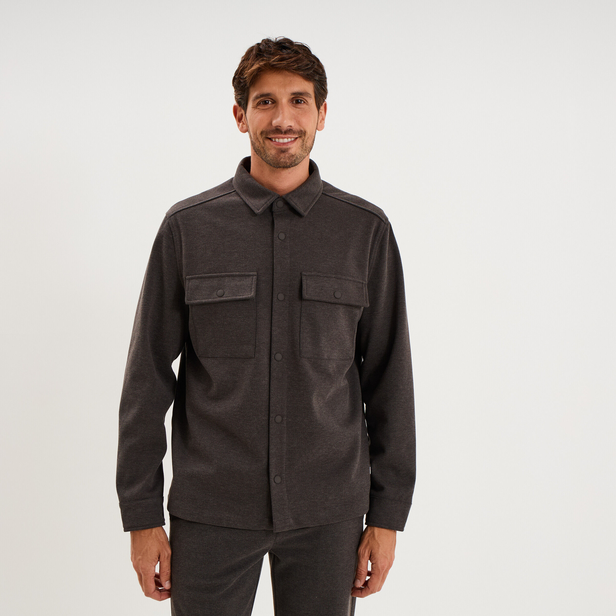 Surchemise 2 poches marron chocolat homme LH