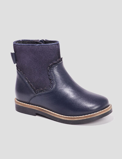 Bottines avec noeuds en cuir bleu fille