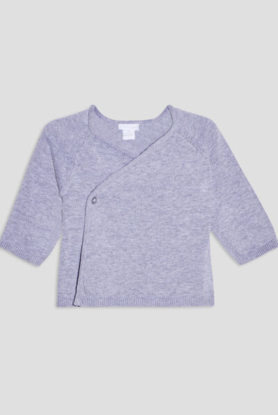 Gilet coton col cache-coeur gris bébé garçon