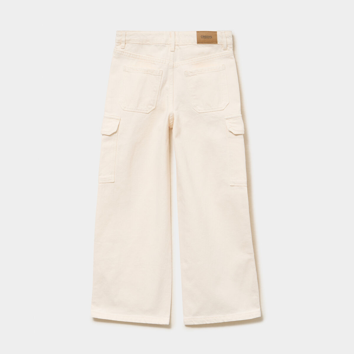 Pantalon large battle poches &agrave; rabat creme fille
