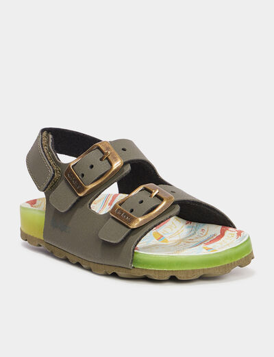 Sandales avec boucles Kickers vert kaki garçon