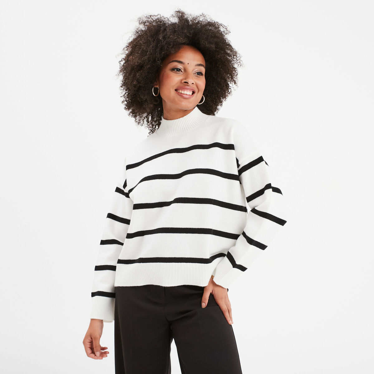 Pull col montant manches longues ecru femme