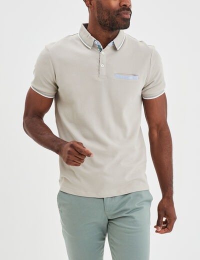 Polo piqu&eacute; manches courtes coton gris clair homme
