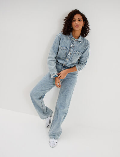 Combinaison pantalon en jean coton denim double stone femme