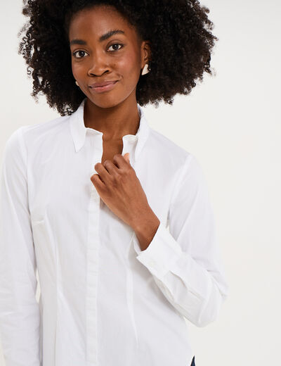 Chemise cintr&eacute;e manches longues blanc femme