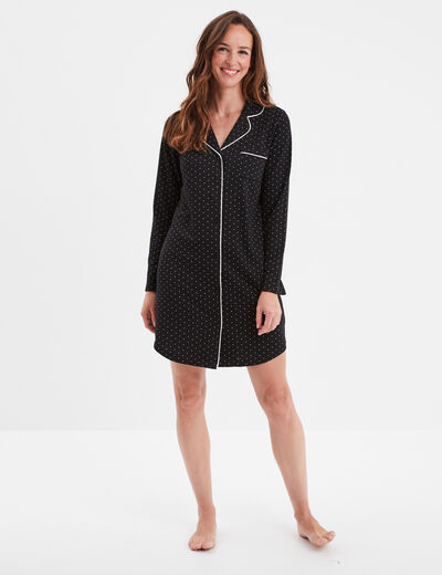 Liquette manches longues boutonnée noir femme