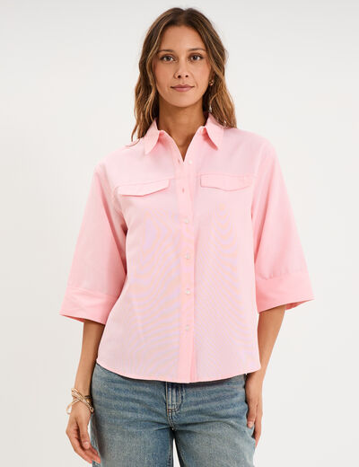 Chemise manches 3/4 poches poitrine rose clair femme