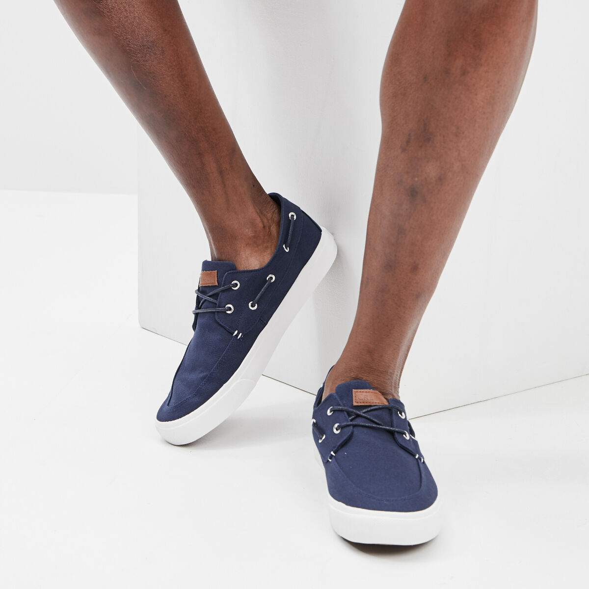 Chaussures bateau en toile bleu marine homme