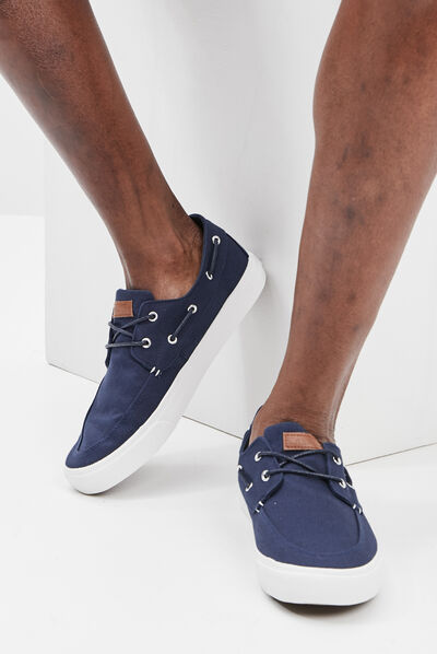 Chaussures bateau en toile bleu marine homme