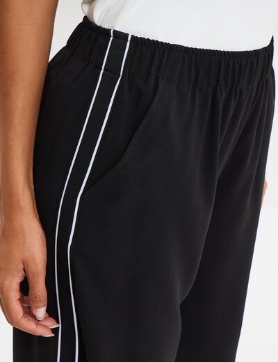 Pantalon fluide élastiqué avec bandes noir femme