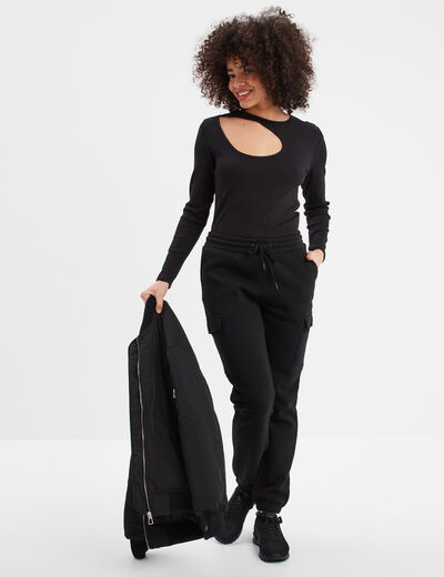 T-shirt côtelé avec ouverture Liberto noir femme