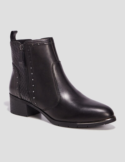 Bottines à talons en cuir noir femme