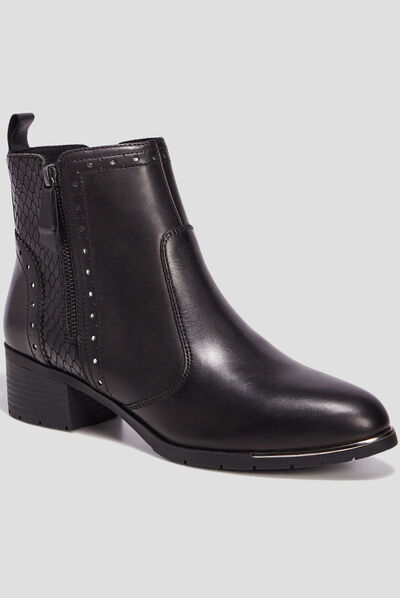 Bottines à talons en cuir noir femme