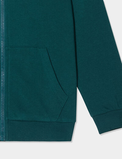 Sweat zippé à capuche et poches vert foncé garçon